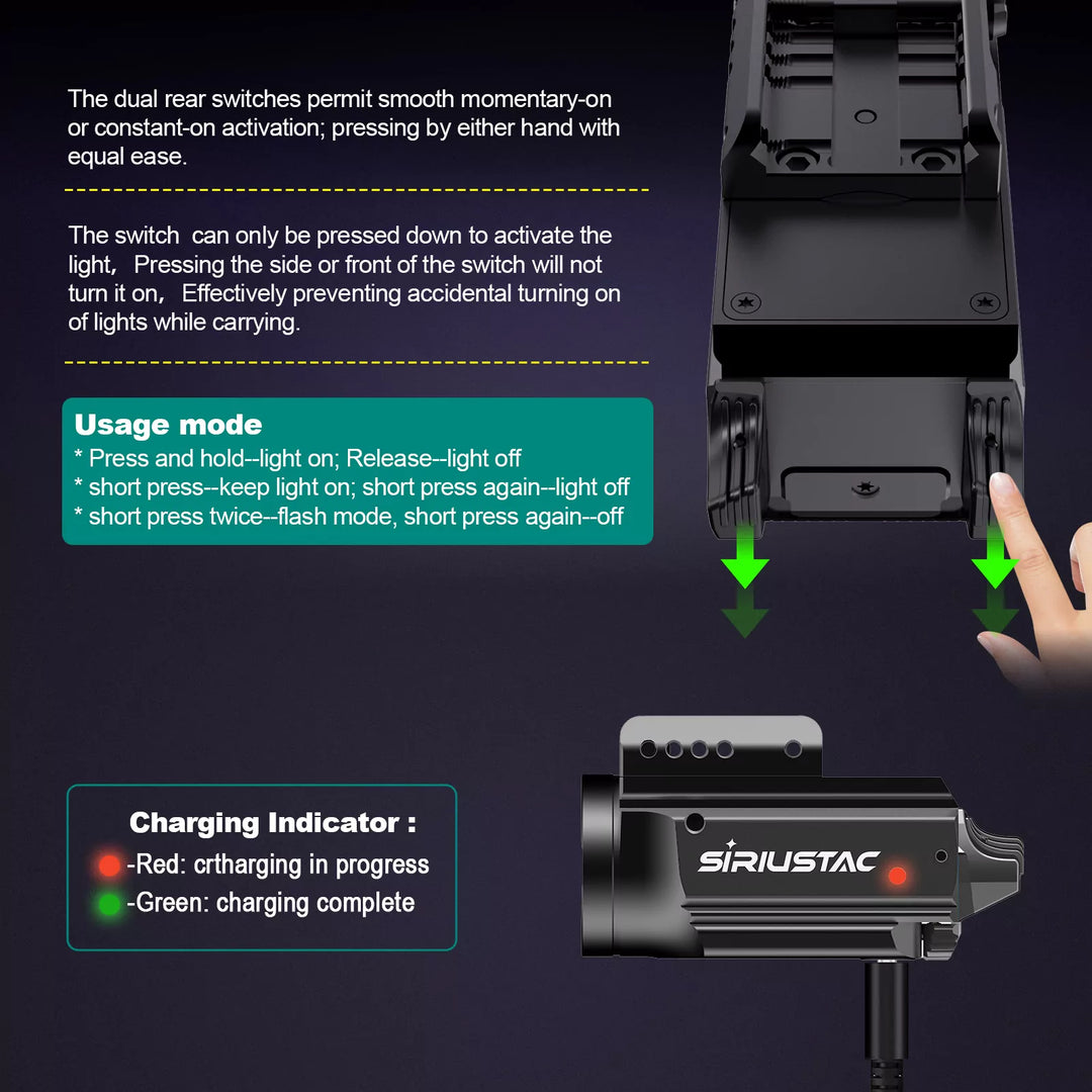 Micro Green Laser and Flashlight (1000 Lumens) for Weapons - 21mm <tc>Rail</tc> - Rechargeable