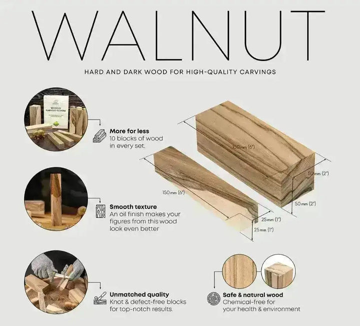 10stk Emne- Treklosser til Treskjæring Valnøtt - Game-On.no