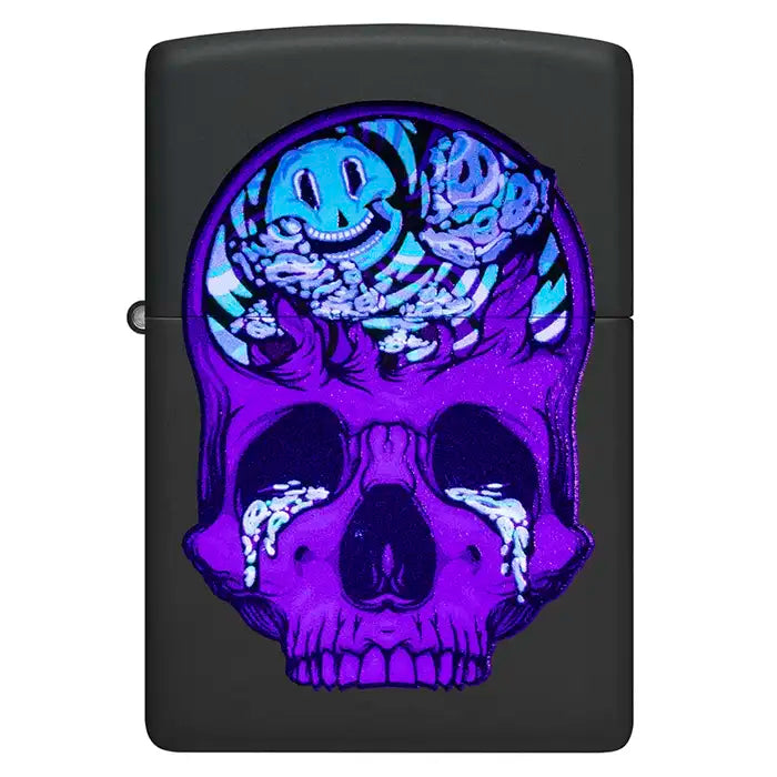 Zippo - Blacklight Skull Design - Matzwarte Aansteker