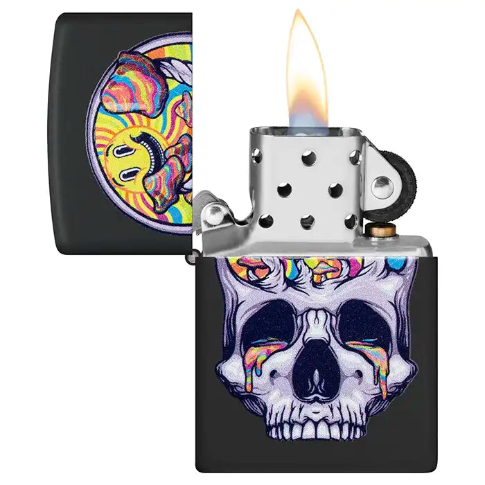 Zippo - Blacklight Skull Design - Matzwarte Aansteker