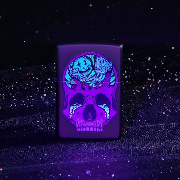 Zippo - Blacklight Skull Design - Matzwarte Aansteker
