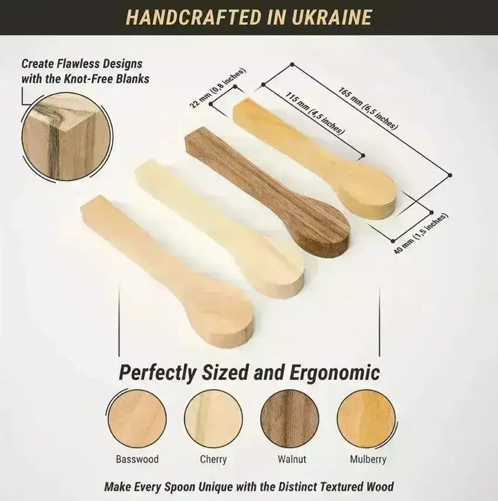 BB2 Emne til Treskjæring Skje - 4stk Pakke Lind, Kirsebær, Mortre, Valnøtt - Game-On.no