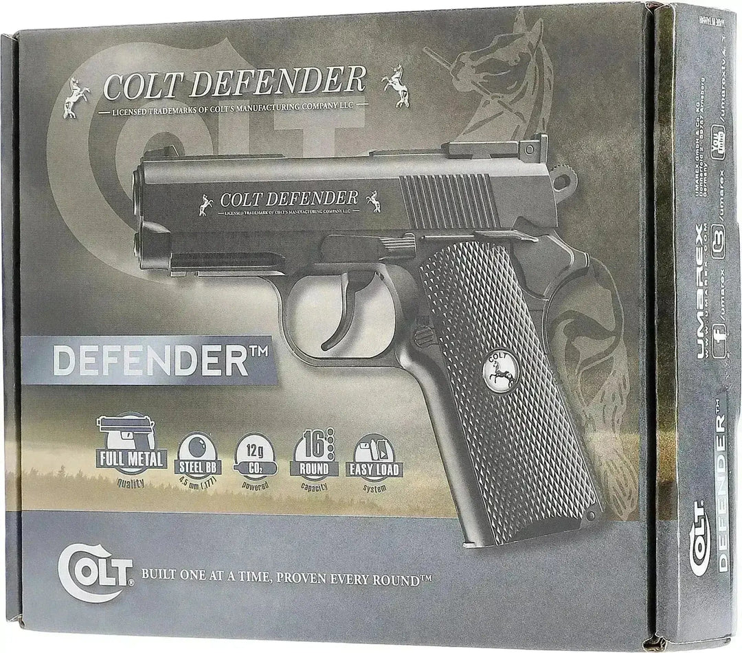 Colt Defender 4.5 mm Co2 Luftpistol Sort – Fullmetall og 16 skudds magasin - Game-On.no