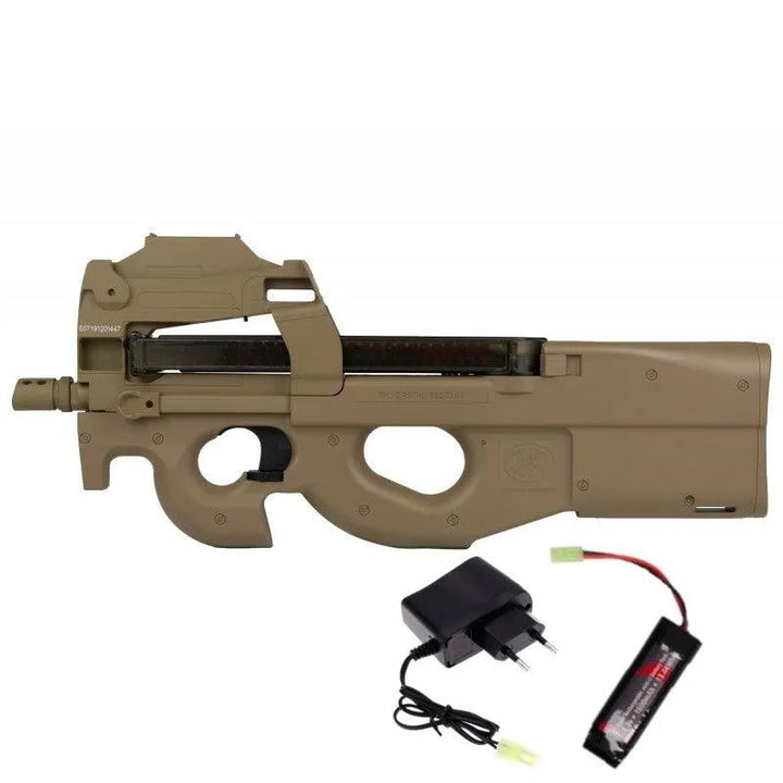 FN P90 Electric Airsoft Rifle with Red Dot Sight (PACKAGE) - TAN