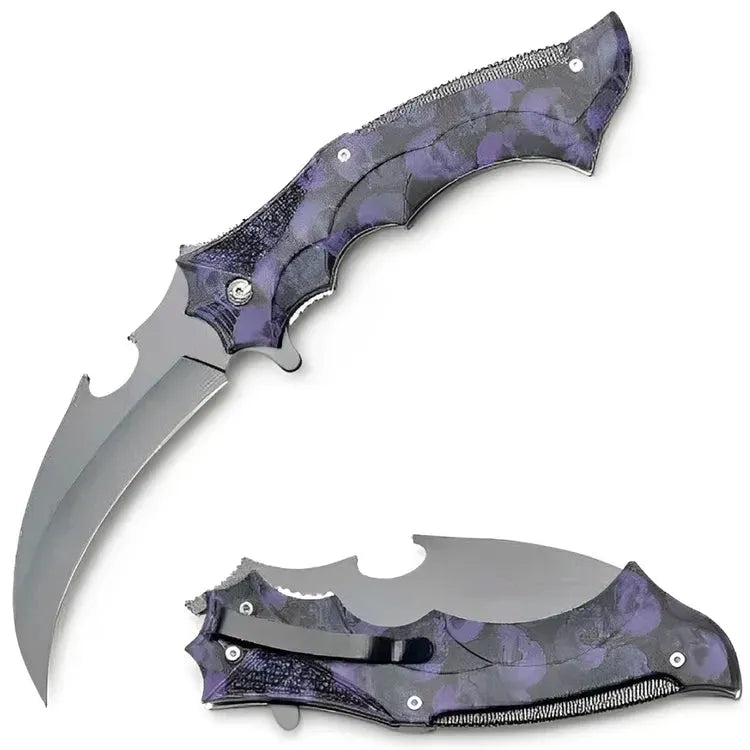 Foldekniv med Hawkbill Blad - Lilla Hodeskallemotiv - Game-On.no