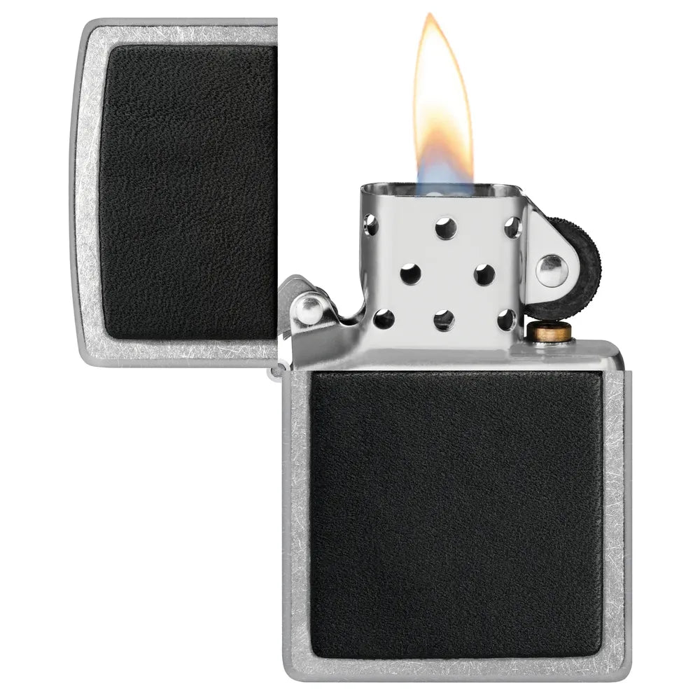 Zippo - Black Leather Emblem - Street Chrome Lighter - Game-On.no