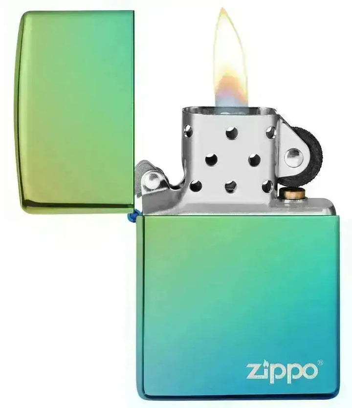 Zippo Lighter - Klassisk Høypolert Teal Logo - Game-On.no